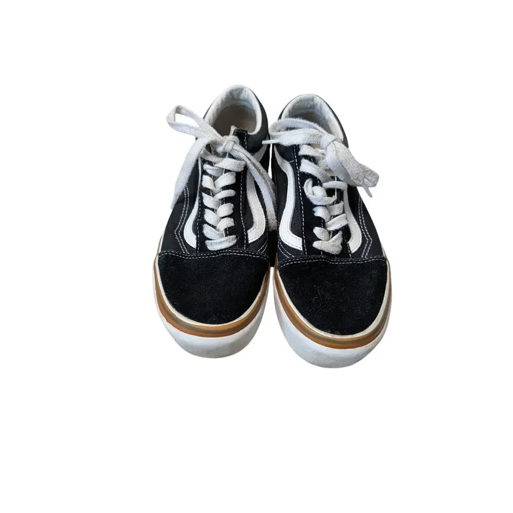 Vans Old Skool Stacked Black White Gum Sole Platform Shoes Mens 5.5 Womens 7